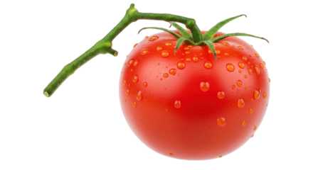 Isolated Fresh Tomato on Stem with Water Droplets