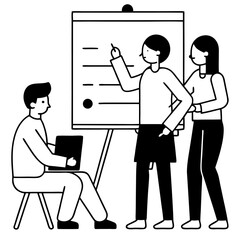 A vector illustration of a businessman and woman working together on a laptop at an office desk