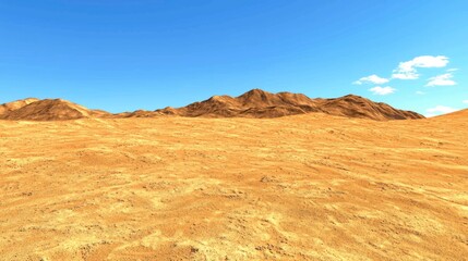 Fototapeta premium Desert expedition in arid terrain vast landscape digital art clear sky wide angle adventure theme