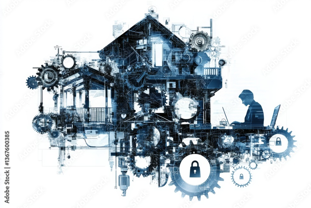 Poster the cybersecurity concept is represented by icons of secure access, biometric password technology, a