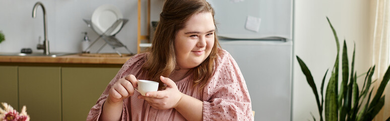 Young woman enjoying a cozy moment at home, embracing confidence in her own space