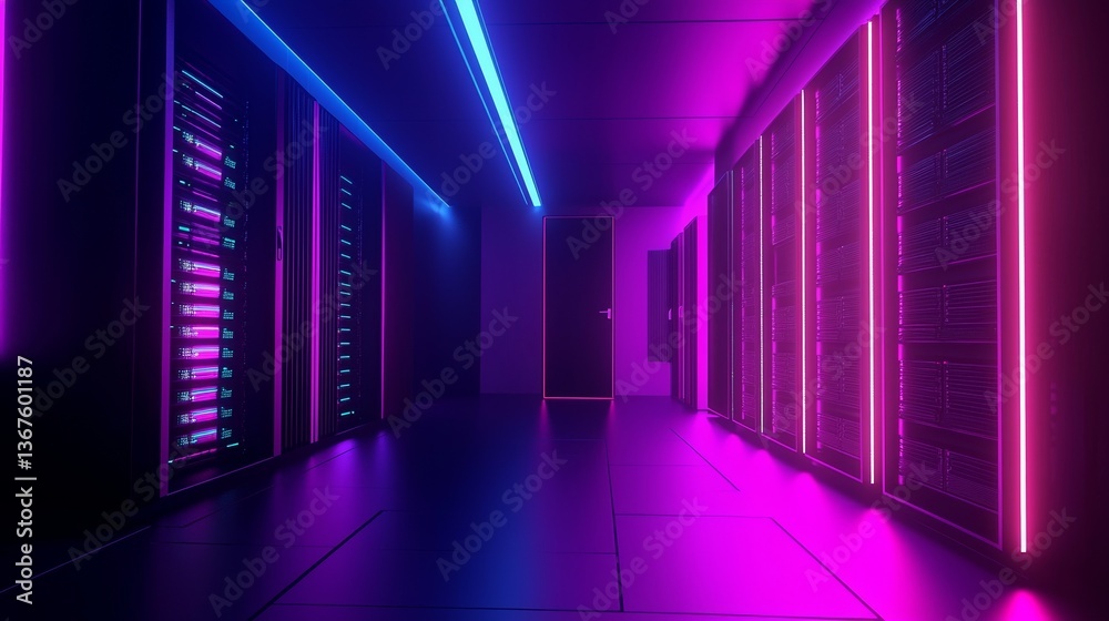 Poster a modern data center filled with rows of rack servers and supercomputers represents a cutting-edge t