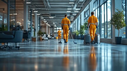 Cleaning Crew Maintaining a Modern Building's Pristine Floors