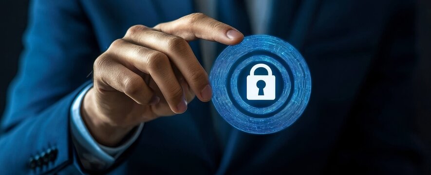 Universal tech abstract background for presentations, complete with icons symbolizing cybersecurity