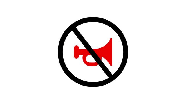 don't honk icon, a silhouette of a trumpet with a crossed out red circle.No trumpet music icon.Prohibition of using megaphone sign for no loud sounds using a bullhorn or megaphone.f