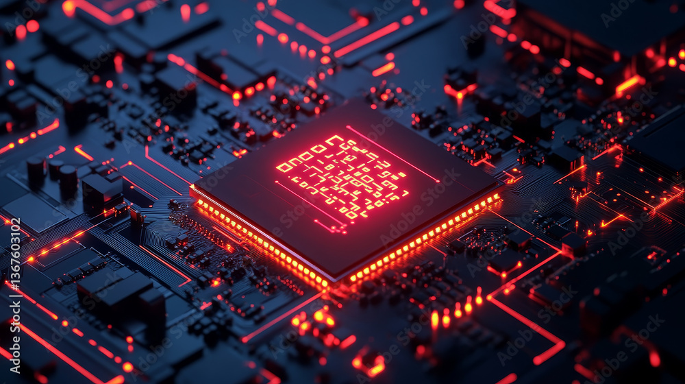 Poster close-up of gpu microchip with glowing ai letters . next-generation artificial intelligence accelera