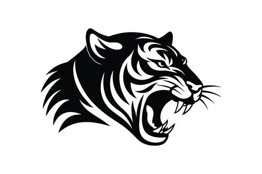 Silhouette vector illustration of a roaring tiger.eps