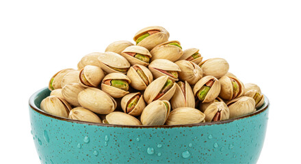 Isolated Pistachios in Blue Bowl