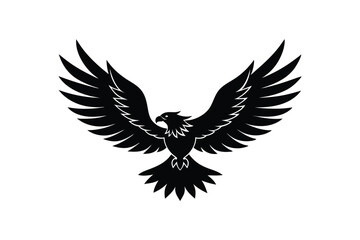 Silhouette vector illustration of an eagle in mid-flight and wings spread wide.eps
