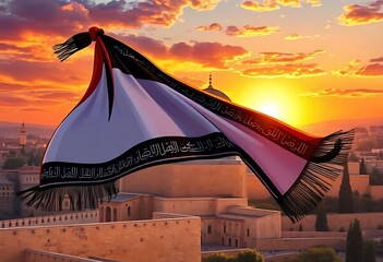 Digital Illustration of a Palestinian Keffiyeh with Intricate Pattern isolated on transparent. PNG.