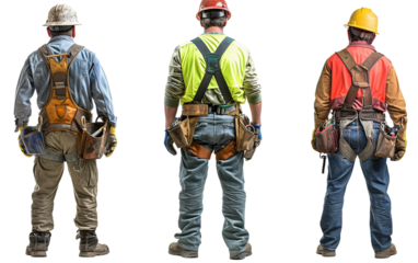 Construction Workers Wearing Safety Gear for Protection on the Job Isolated on white background PNG
