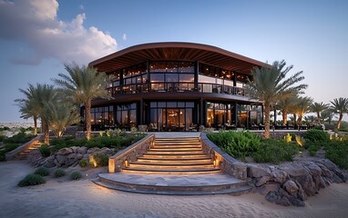Obraz premium Modern Restaurant at Dusk