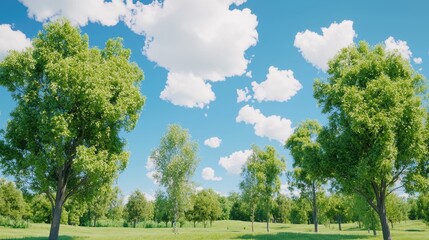 Fototapeta premium Tranquil nature scene vibrant green trees outdoor landscape clear sky peaceful atmosphere