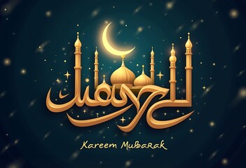 Elegant Ramadan Kareem Greeting Card with Luxurious Gold Accents isolated on transparent. PNG.