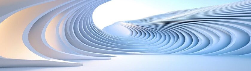 Dynamic curved architecture modern space abstract design minimalist environment wide angle viewpoint