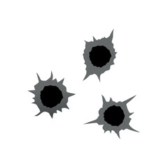 Bullet hole. Realistic metal bullet hole, damage effect. Vector illustration