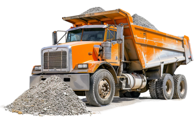 Large Dump Truck Releasing Gravel for Infrastructure Development Isolated on white background PNG