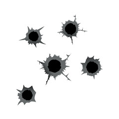 Bullet hole. Realistic metal bullet hole, damage effect. Vector illustration
