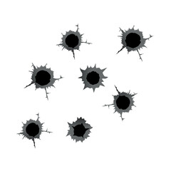 Bullet hole. Realistic metal bullet hole, damage effect. Vector illustration