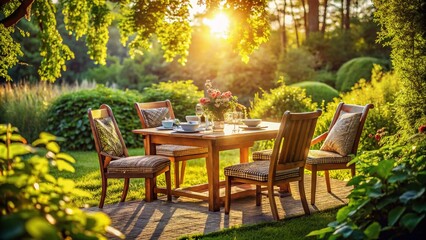 Obraz premium Garden Dining Set: Elegant Outdoor Table and Chairs for Summer Meals