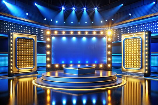 Game Show Set Design:  Bright Stage with Empty Left Side for Host, Copy Space