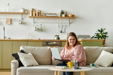 Young woman with Down syndrome enjoys cozy time at home in a warm and inviting space