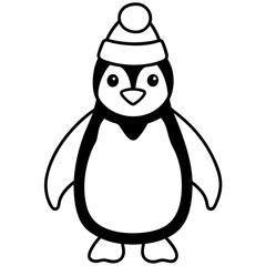 Cute cartoon penguin enjoys ice cream in a snowy winter wonderland