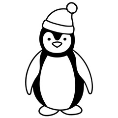 Cute cartoon penguins, a baby with ice cream, one with skates, and another beside a snowman, celebrate winter fun in the cold