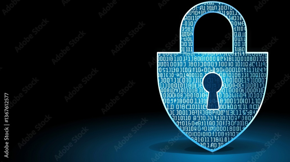 Poster the concept of cyber security encompasses malware, harmful data, and internet security, symbolized b