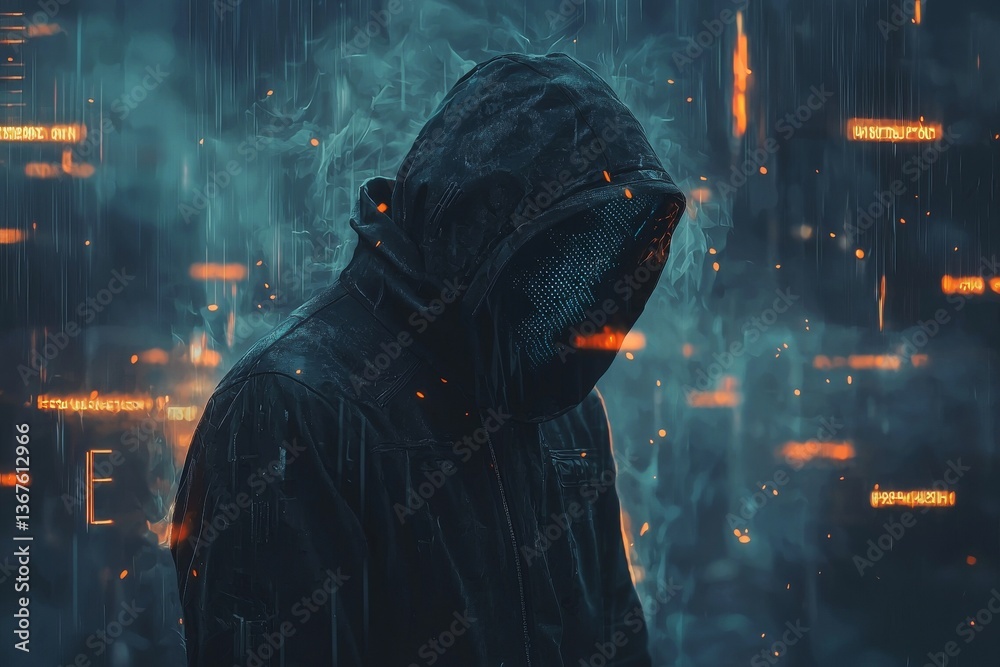 Poster a futuristic setting provides the backdrop for a mysterious figure to stress the importance of data 