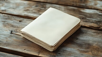 Fototapeta premium Vintage Journal on Rustic Wood: Close-up shot of an aged journal resting on a weathered wooden surface, ideal for evoking nostalgia and creative expression.