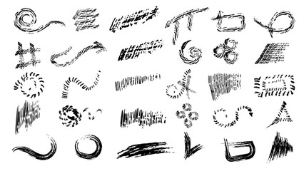 Hand drawn sketch of the scribble. Set of hand drawn vector illustration of horizontal waves, squiggles, freehand stripes, rough underline handrawn brushstrokes.Black pen marker shapes.