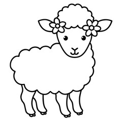 A cute white cartoon sheep vector illustration depicts a happy farm animal