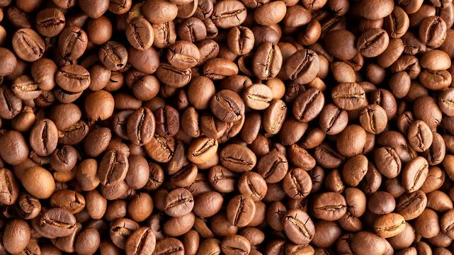 Close up of coffee beans. Coffee beans kept on rotating disk.