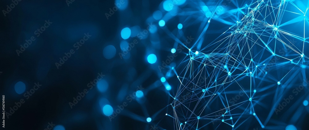 Poster a high-tech background featuring a digital mesh network design in silver and blue gradients, ideal f