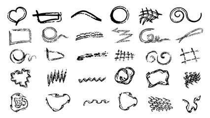 Marker underline. Grunge brush strokes, doodles,lines, ink smudges, hand-drawn scribble shapes. Handmade sketchy marks, acrylic stains, charcoal streaks. Paint textures, dry brush effect.