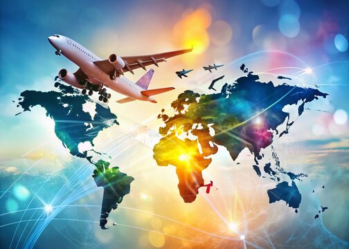 Global Flight Network: Double Exposure Air Travel Map Infographic