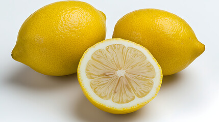 A lemon is cut in half and has a small piece missing. AI Generated