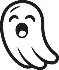 Cute Floating Ghost Line Art Vector Illustration for Halloween