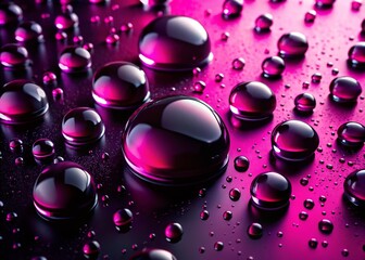 Glossy Black Water Droplets on Vibrant Pink Background - Abstract Modern Art Photography