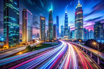 Obraz premium Glowing Cityscape at Night - Long Exposure Photography 2022