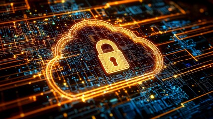 Fototapeta premium An abstract illustration featuring a cloud icon and a padlock symbol stylized together embodies the concept of cloud security services, ensuring data protection in cloud computing environments