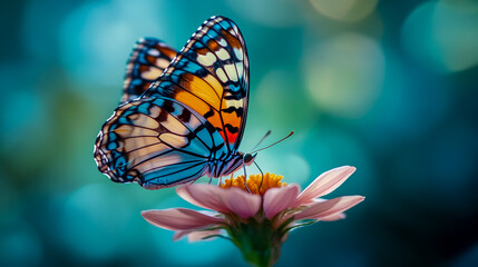 Fototapeta premium Colorful butterfly on flower macro photography wallpaper for nature lovers and insect enthusiasts 