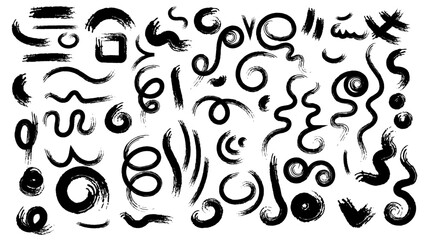 Marker underline. Grunge brush strokes, lines, ink smudges, hand-drawn scribble shapes. Handmade sketchy marks, acrylic stains, charcoal streaks. Paint textures, dry brush effect.Doodles, curls.