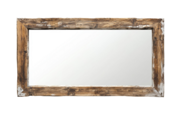 Rustic wooden mirror reflecting natural light in a cozy home decor setting isolated on transparent background