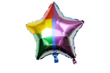 Colorful star-shaped balloon in rainbow hues celebrating pride and joy at a festive occasion isolated on transparent background