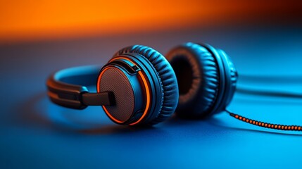 Headphones rest stylishly, featuring vibrant colors and intricate details, inviting you to explore music