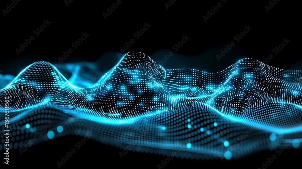 Sticker concept of digital data protection through abstract cybersecurity technology: dark blue background w