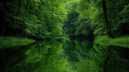 Serene Green Forest Lake Reflection