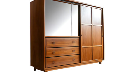 A wooden wardrobe with a mirror on the door. AI Generated